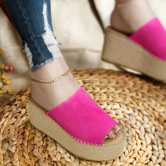 NEW🔥 Jute Woven Platform Wedge Heel Slide Sandals - Picture 2 of 4
